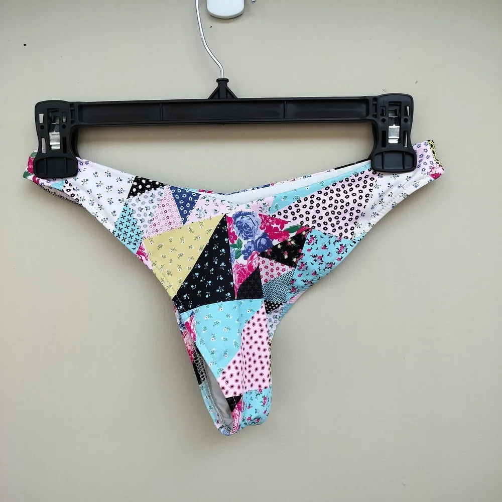 Frankie's Bikinis Patchwork Quilt‎ Print Cheeky Bikini Bottom Swimsuit